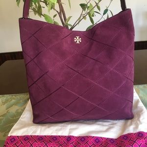 Tory Burch Frida Hobo Bag  Burgundy Suede  EUC